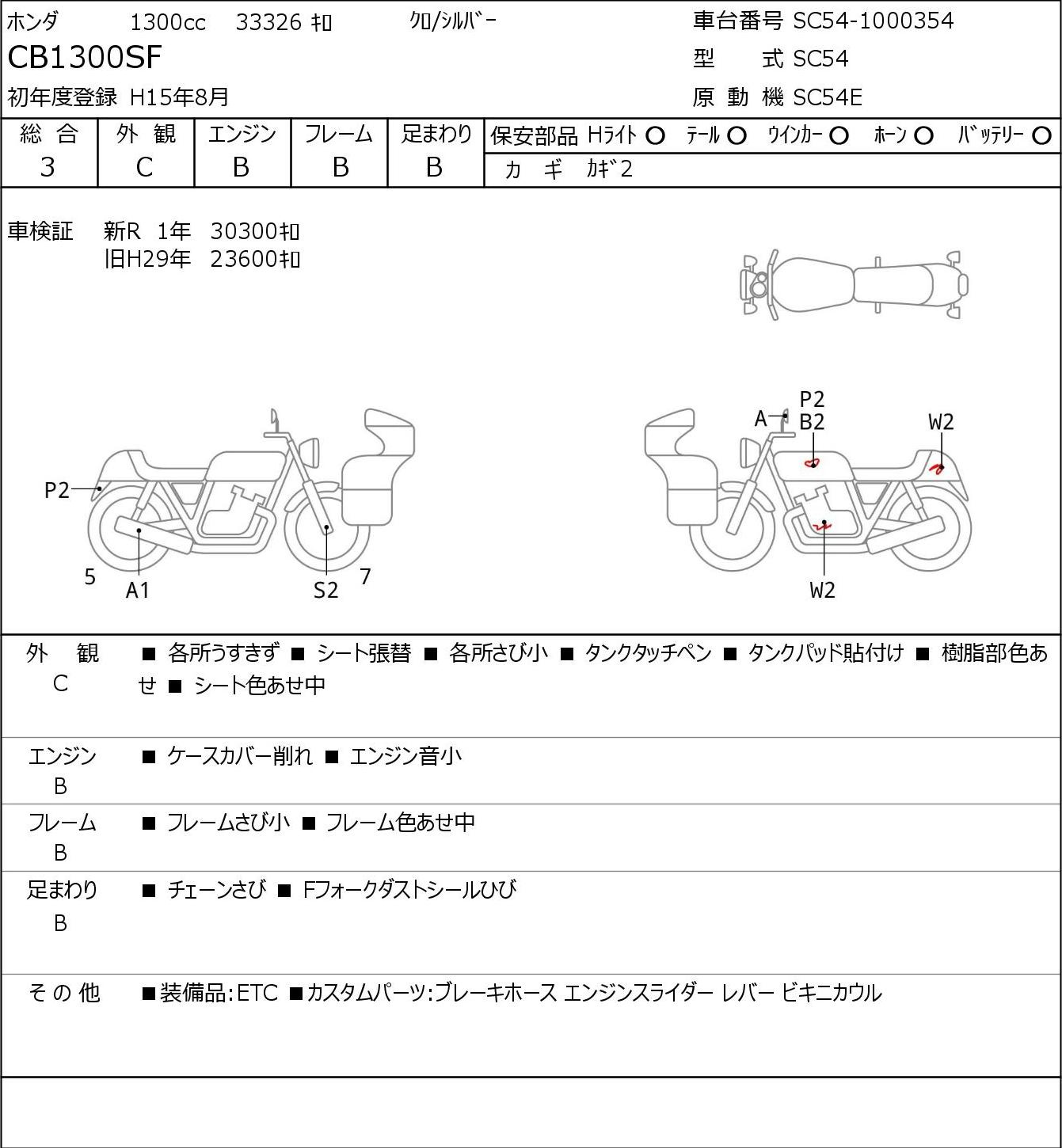 Аукционный лист Honda CB1300SF 2003