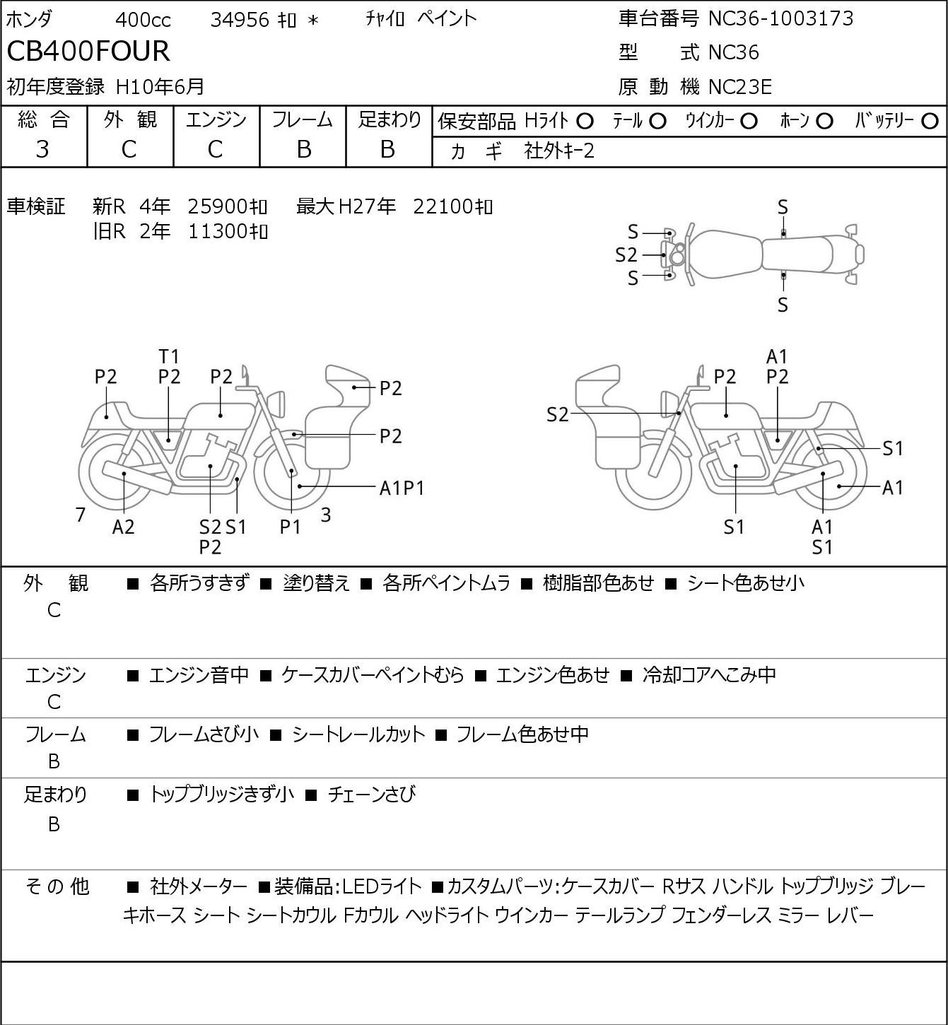 Аукционный лист Honda CB400 1998
