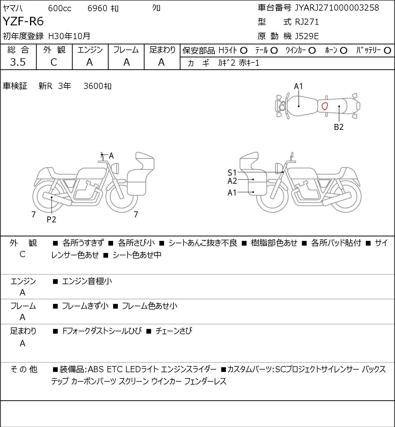 Аукционный лист Yamaha 6 2018