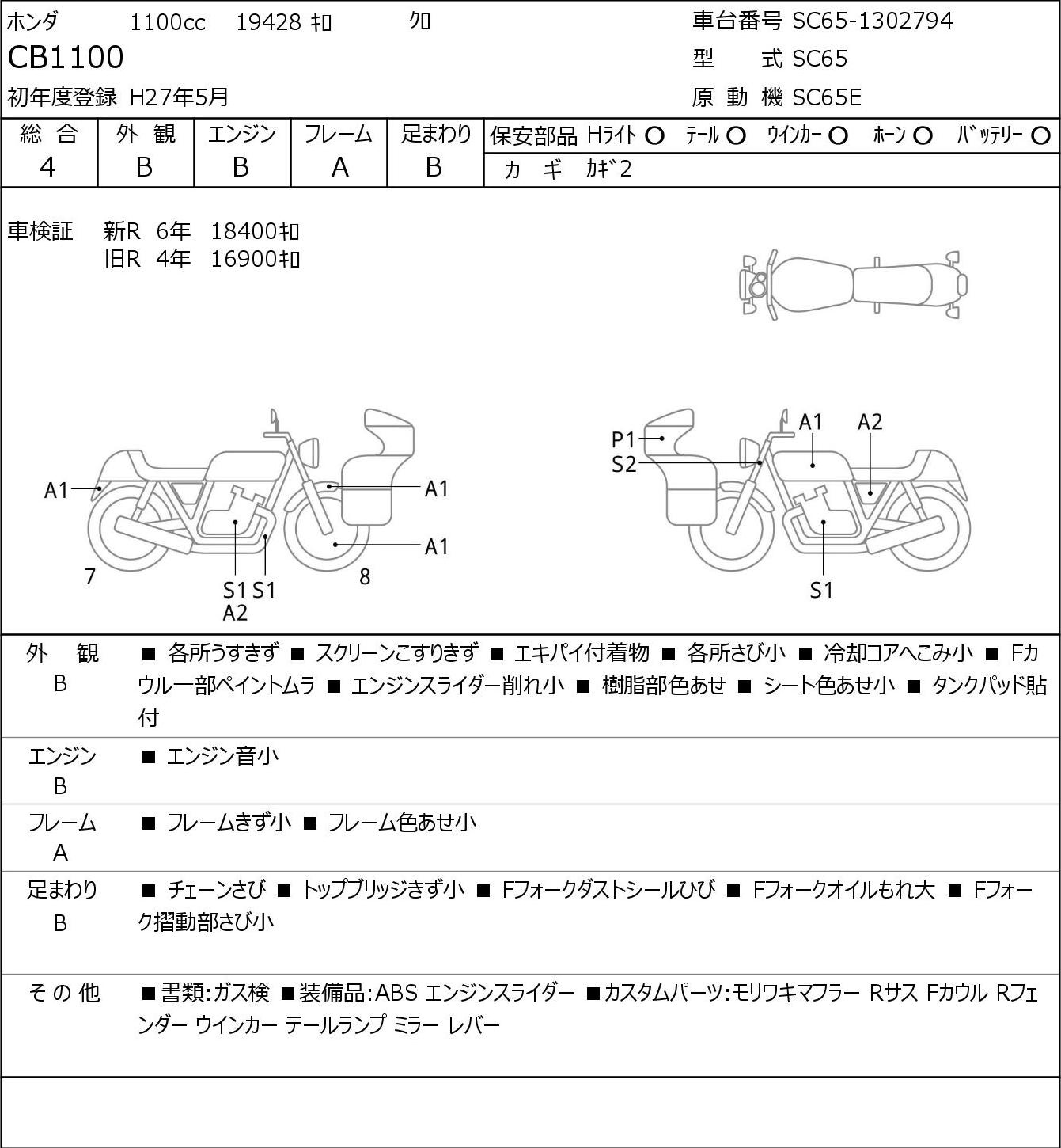 Аукционный лист Honda CB1100 2015
