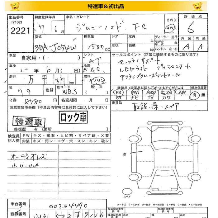 Аукционный лист SUZUKI JIMNY NOMADE 2025